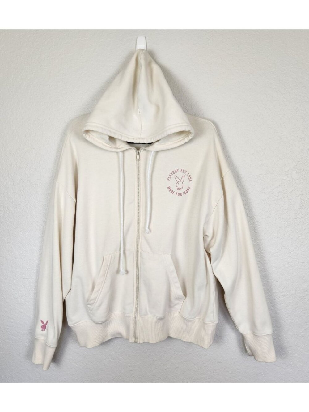Playboy By PacSun Women's Made For‎ Icons Cream / Pink Full Zip Hoodie, Med**